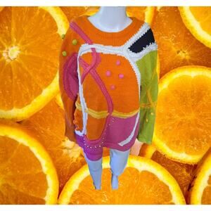 Vintage‎ Statements Colorful Knit Crew Neck Sweater Size Medium